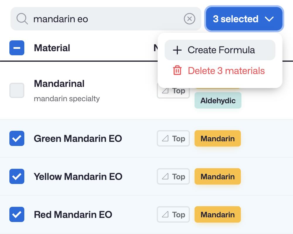 Create a formula from the materials page