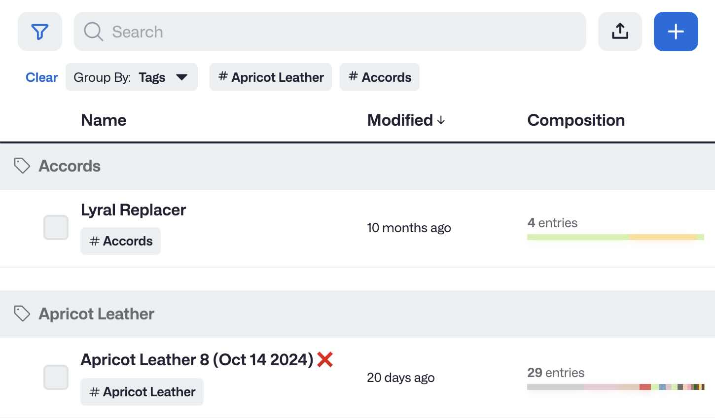 Group formulas by tags in the Formulas page