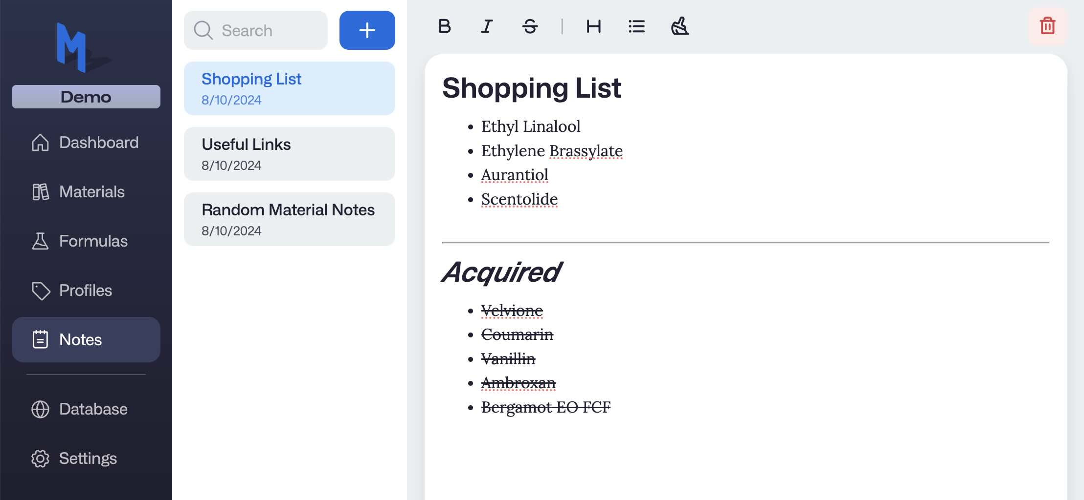 Molequles Notes Page